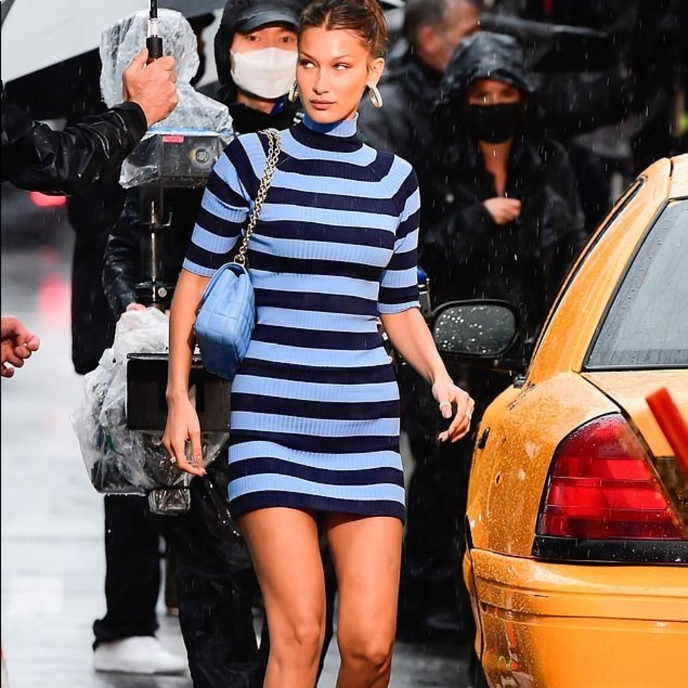 BRAND NEW MICHAEL KORS (BELLA HADID) MINI DRESS BLUE STRIPED